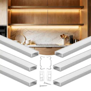 6-Pack 3.3 ft / 1 m U-Shape LED Aluminum Channel with Milky Cover, End Caps and Mounting Clips, Aluminum Profile for LED Strip Light Installations, Easy to Install, Suitable for Under-Cabinet and Counter