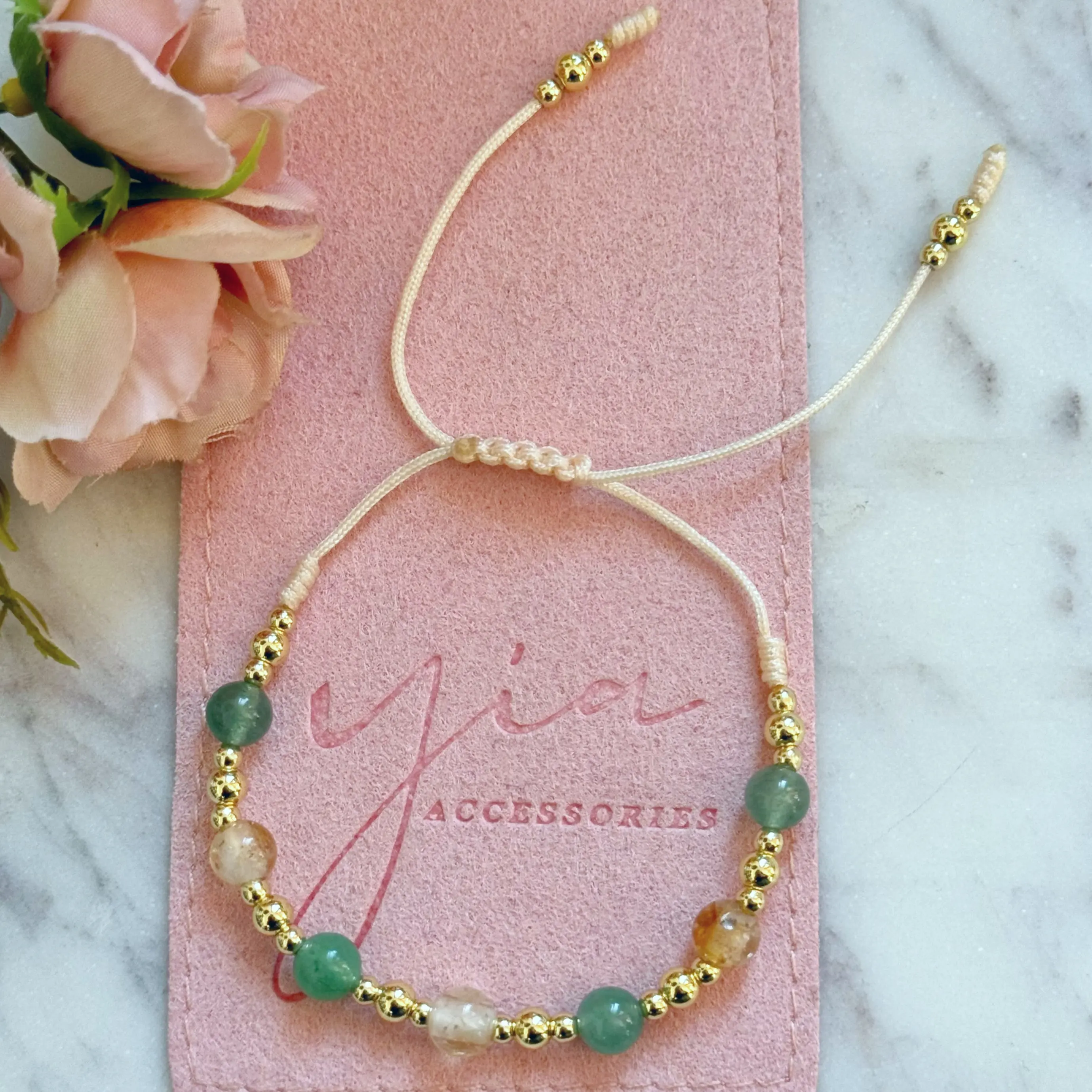 Elegant Beaded Bracelet with Citrine, Aventurine, and Rhodium Gold Beads - Adjustable Casual Jewelry for All Seasons, Beaded Handmade Jewelry