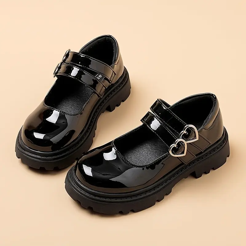 Girls' Black Mary Jane Flat Shoes (6-13 Years) - Low-Top Synthetic Cover, Closure, Lightweight Soft Rubber Sole, Breathable Cloth Lining, Round Toe, Steady Traction, Casual Flat Heel (1cm or less) for School, Parties