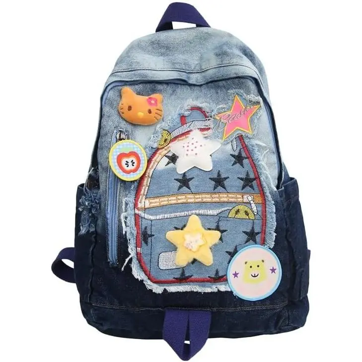 Cute Backpack Kawaii Shoulder Bag, Women Trendy Y2k Backpack Grunge Cutecore Coquette Harajuku Bookbag Daypack Purse (Blue)