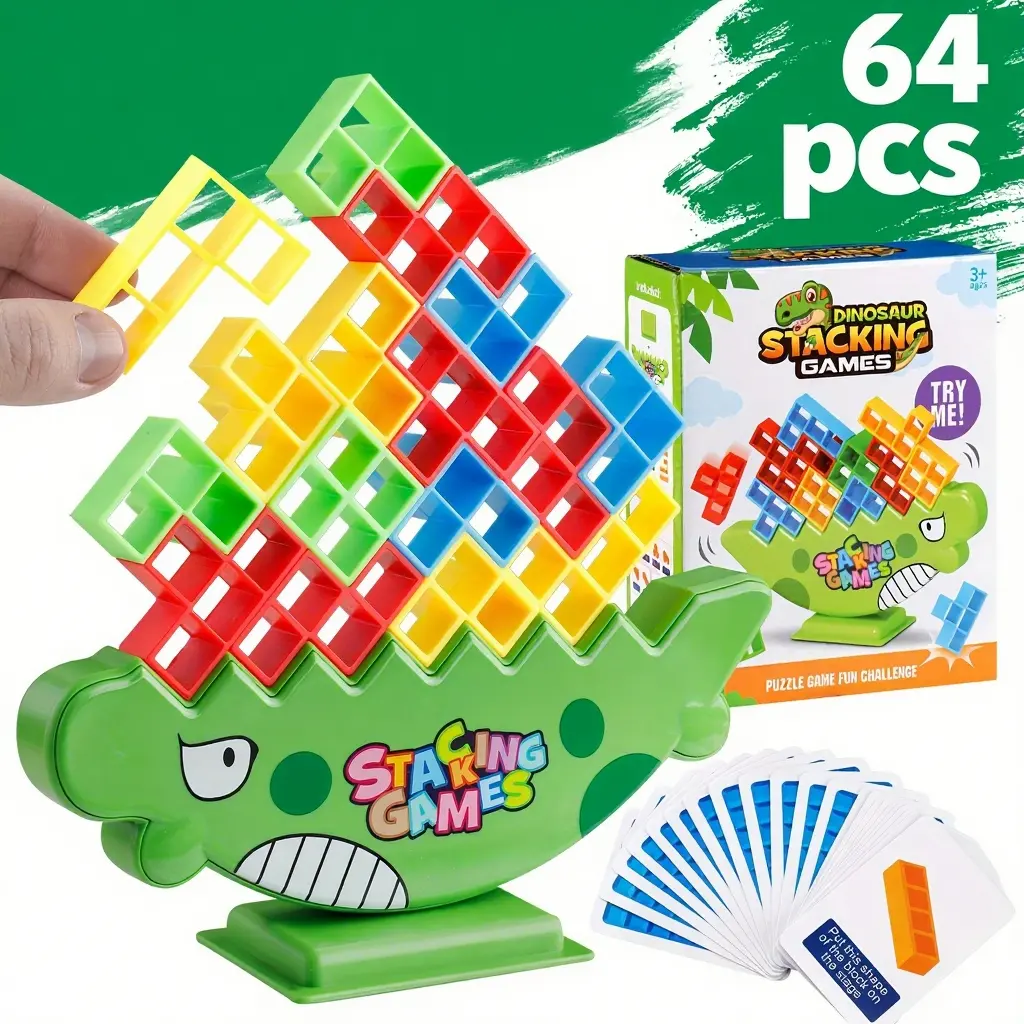 64 Pcs Tetra Tower Balance Blocks Set, Stacking Puzzle Game - Fun Challenge for Family Parties, Kids & Adults Team Building Toy, Stacking Game