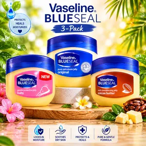 Vaseline Petroleum Jelly Moisturizer, 3-Pack 50ml Compact Cocoa-Infused Tubes, Travel-Friendly Skincare for Skin Repair, Smoothing, Deep Moisturizing, Hydrate & Moisturising, Repair, Smooth Lip Treatments