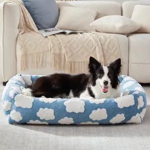 Soft fluffy Pet bed Removable Cover Orthopedic Rectangle Washable Anti-Slip Bottom Dog&Cat Bed for Small Medium Large Dogs&Cats Winter Rest Comfortable Cute Cloud Pet Supplies