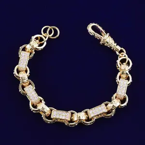 Iced Out GYSPY Belcher Bracelet for Men Prong Setting Albert Clasp Hip Hop Jewelry