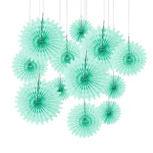 8" - 16" Mint Green Hanging Paper Fans - 12 Pc.
