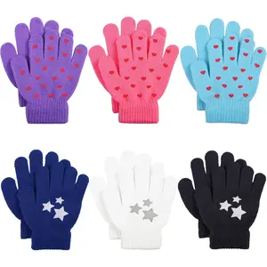 X-SOK03  6 Pairs Kids Warm Magic Gloves Winter Stretchy Knit Gloves for Boys Girls