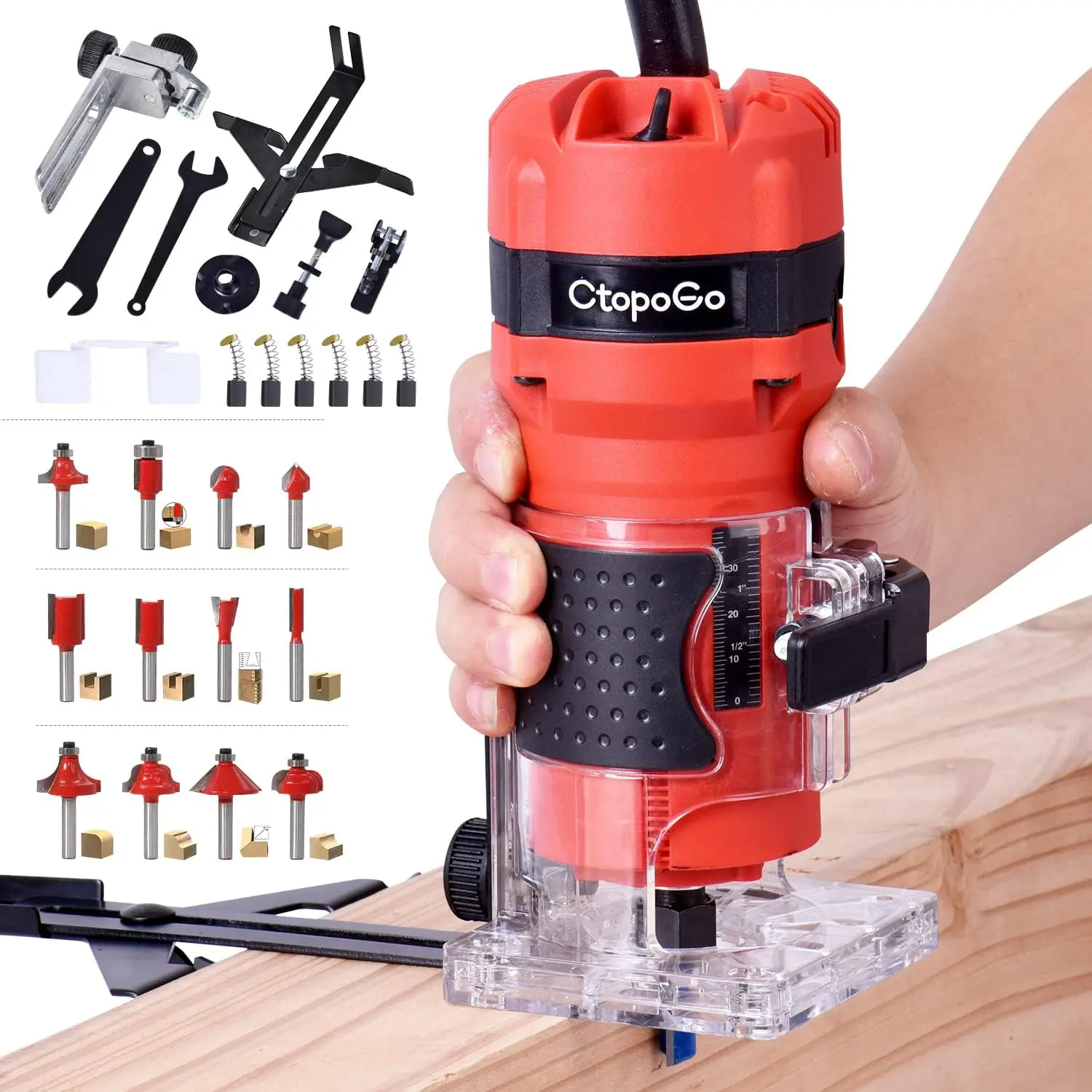 Compact Palm Tool, 800W Hand Wood Trimmer| 6.5 Amp 1.25 HP 110V-120V With 12PCS 1/4" Bits Set, For Woodworking.