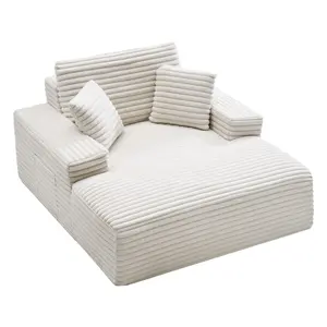 【FathersDayGift】VEVOR Chaise Lounge Chair, 54 in Boneless Chaise Lounge Indoor, Modern Upholstered Oversized Reading Chair with Throw Pillows & Armrests, Sofa Couch Deep Seat Sleeper for Living Room, Bedroom, Beige