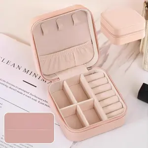 Square Mini Earrings Rings Necklace Jewelry Box, Portable Compact Travel Desk Decor Display Storage Case, Small Accessory Organizer