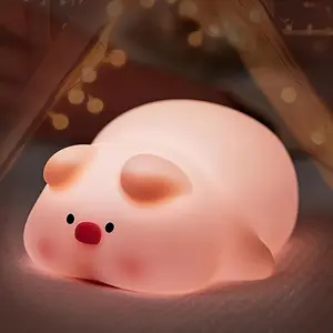Gift Cute Pig Night Light with USB Rechargeable Soft Glow Bed Lamp Safe Silicone Sleep Light for Adults Pink White Bedside Lighting Valentine's Day Home Decor Bedroom Lighting Playful Design Durable Material Holiday BPA-Free