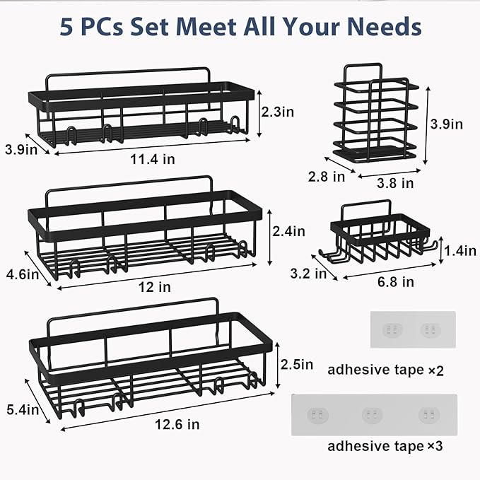 5 Pack Adhesive Shower Caddy - Mother's Day Gift | Rustproof Stainless Steel No Drill Bathroom Organizer Renter Friendly Wall Shelf for Shampoo #tiktokshopmothersday #mothersdaygift #bathroomorganization