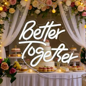 Better Together Neon Sign, USB Powered Dimmable Warm White LED Neon Light, Wedding Party Wall Decor for Reception Backdrop Bedroom, Bridal Shower Anniversary Gift & Home Decor
