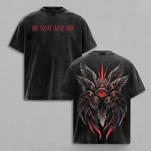 Angel T-Shirt | Biblical Guardian Angel With Many Eyes | Christian Faith Vintage Washed Oversized Tee | Dark Angel Graphic Streetwear | Religious Apparel For Believers USA Menswear Tshirt