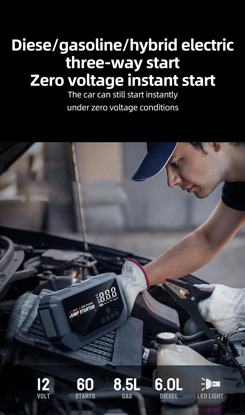 12V Portable Car Jump Starter 2000A Peak Emergency Battery Booster, Multifunction Power Bank with LED Light & Safe Protection, Universal Vehicle Jump Box for Roadside Assistance, Outdoor Camping and Daily Emergencies