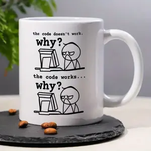 FeeShip Ceramic Coffee Mug 15oz - The Code Doesn't Work Why Sarcastic Slogan Design Microwave Safe 100% Ceramic Drinkware for Programmers Engineers IT Professionals Office Home Use
