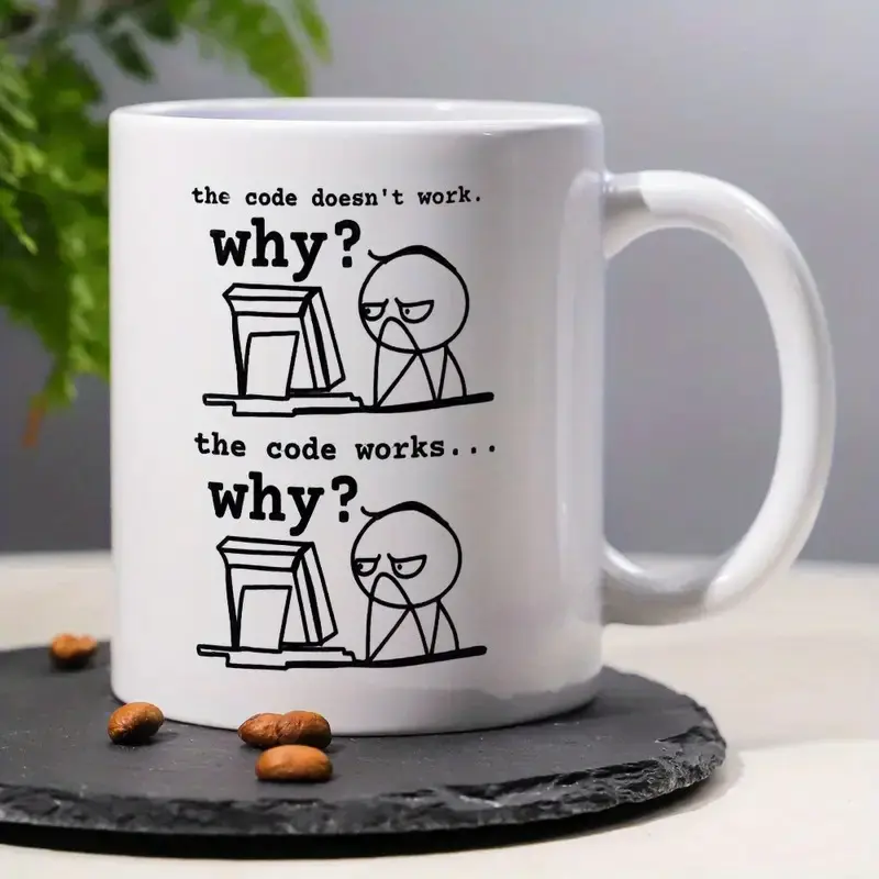 FeeShip Ceramic Coffee Mug 15oz - The Code Doesn't Work Why Sarcastic Slogan Design Microwave Safe 100% Ceramic Drinkware for Programmers Engineers IT Professionals Office Home Use