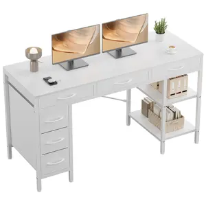 Computer Desk with 6 Drawers, Home Office Gaming Desks with Storage Shelves for Bedroom, Writing Study Corner Living Room Work Table
