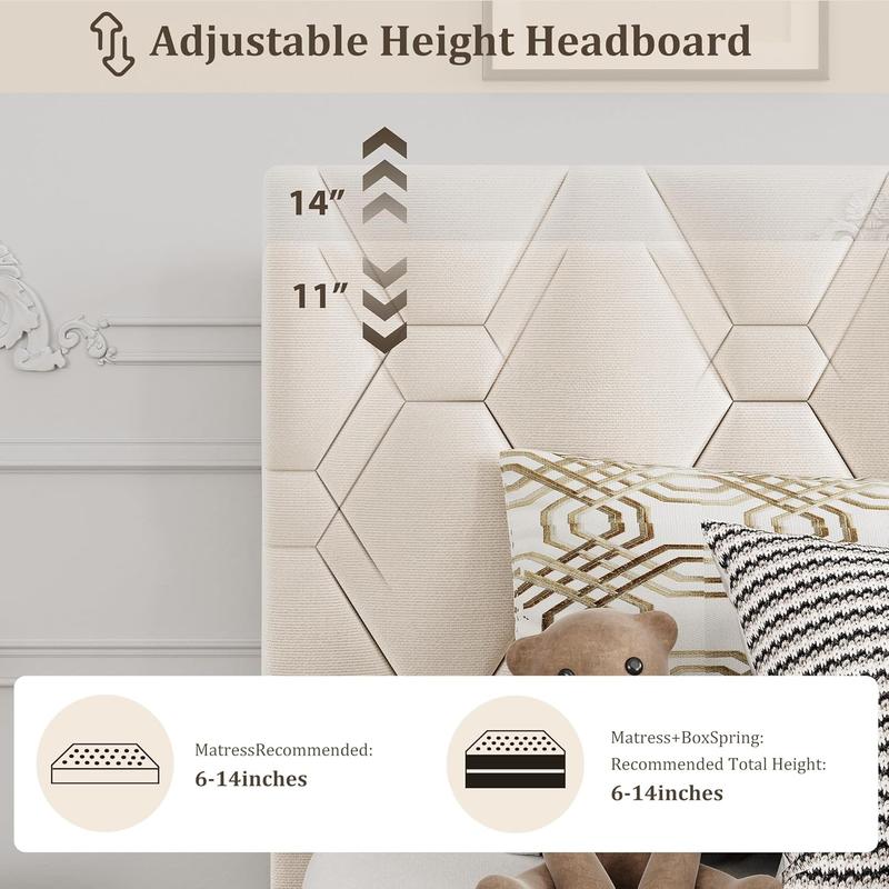 GAOMON Beige Twin Upholstered Bed Frame, Heavy-Duty Platform Bed Frame with Upholstered Headboard & Strong Wood Slats, No Box Spring Needed/Noise Free/Easy Assembly