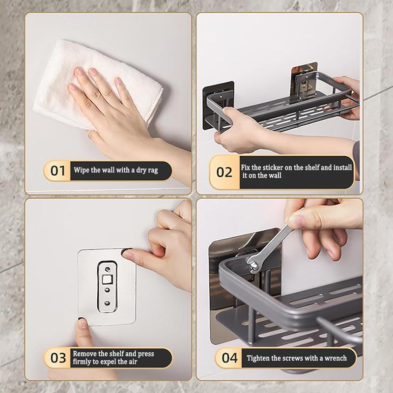 Shower Caddy, Adhesive Shower Shelves, No Drill Wall Mount Rustproof Premium Organizer for Bathroom, Kitchen, Black