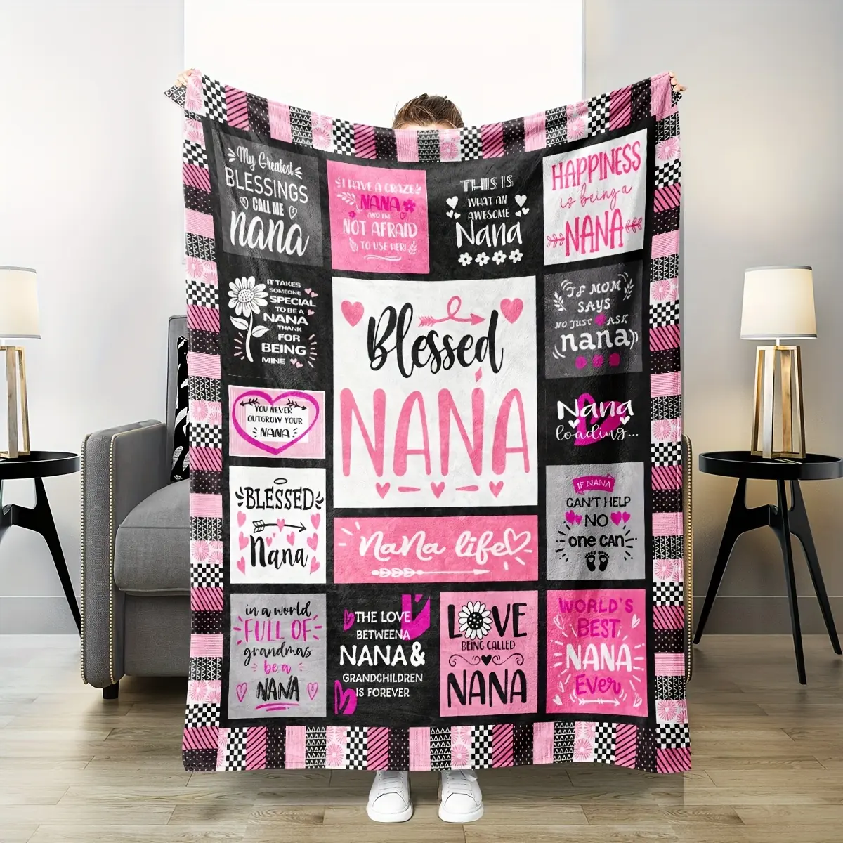 Custom Flannel Fleece Blanket - 1pc Cozy Blanket Throw, Multi-Size, Contemporary Design, Ideal Gift for Grandmothers on Grandparents Day or Nana's Birthday, Custom Flannel Blanket,summerwins