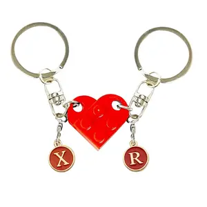 Love Connection: Personalized Brick Heart Keychain Set - Build Your Bond with 26 Letters - Perfect Valentine's Day Gift for Couples - Unique DIY Combination Keychain for Lovers - 2 in 1 Matching Set