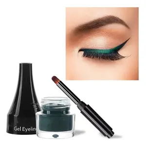 Green Gel Eyeliner 10 Colors Smooth Cream Matte Longlasting Waterproof Smudgeproof High Pigment with Brush 07 Green