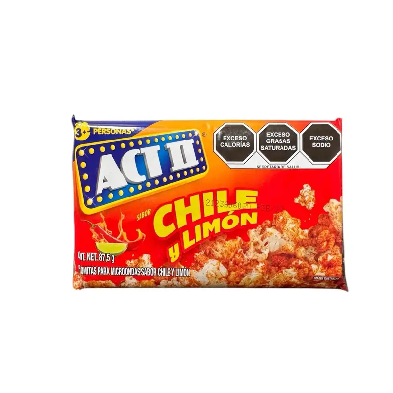 ACT II Chile y Limón Popcorn 87.5g - Spicy & Tangy Flavor -Made in Mexico