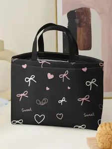 Heart Bow Handbag Lunch Bag, Women's Casual Shoulder Bag, Portable Lunch Bag, Large Capacity Picnic Food Drink Bag, Valentine's Day Gift