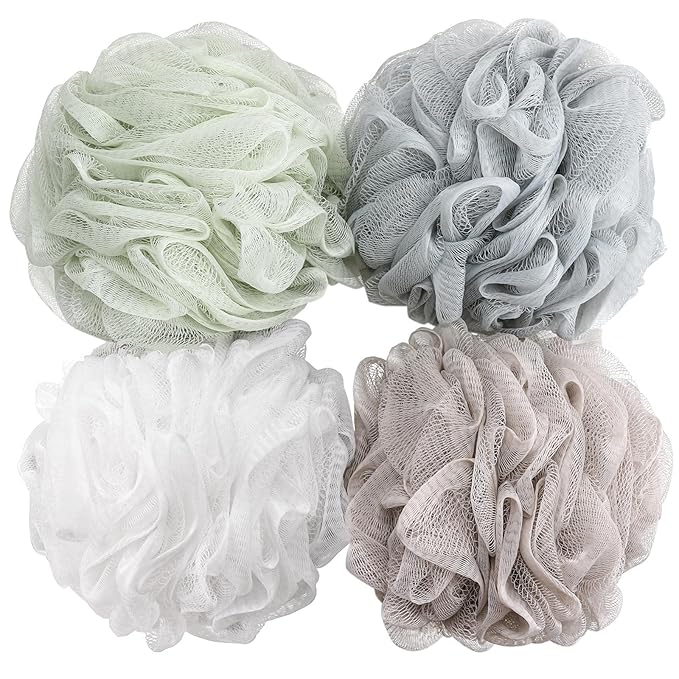 Bath Sponge Shower Loofahs 60g Mesh Pouf Bath Scrunchies Body Wash Puff Shower Puff Pack of 4 for Gentle Cleansing Soft & Breathable