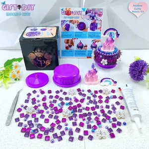 12cm Novel Unique DIY Mosaic Handmade Rotating Mini Fairy Tale Castle Music Box Tabletop Ornaments Gift Material Kit for Home Ornaments,Souvenir,Christmas Birthday Valentine Mother Father's Day Graduation,Party,Family Activities,Toy for Kids Teens Adults