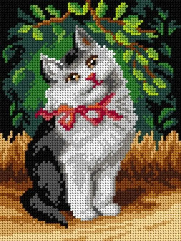 After Sophie Sperlich - a Cat with Ribbon Printed Tapestry Canvas for Half Stitch by Orchidea 3104F