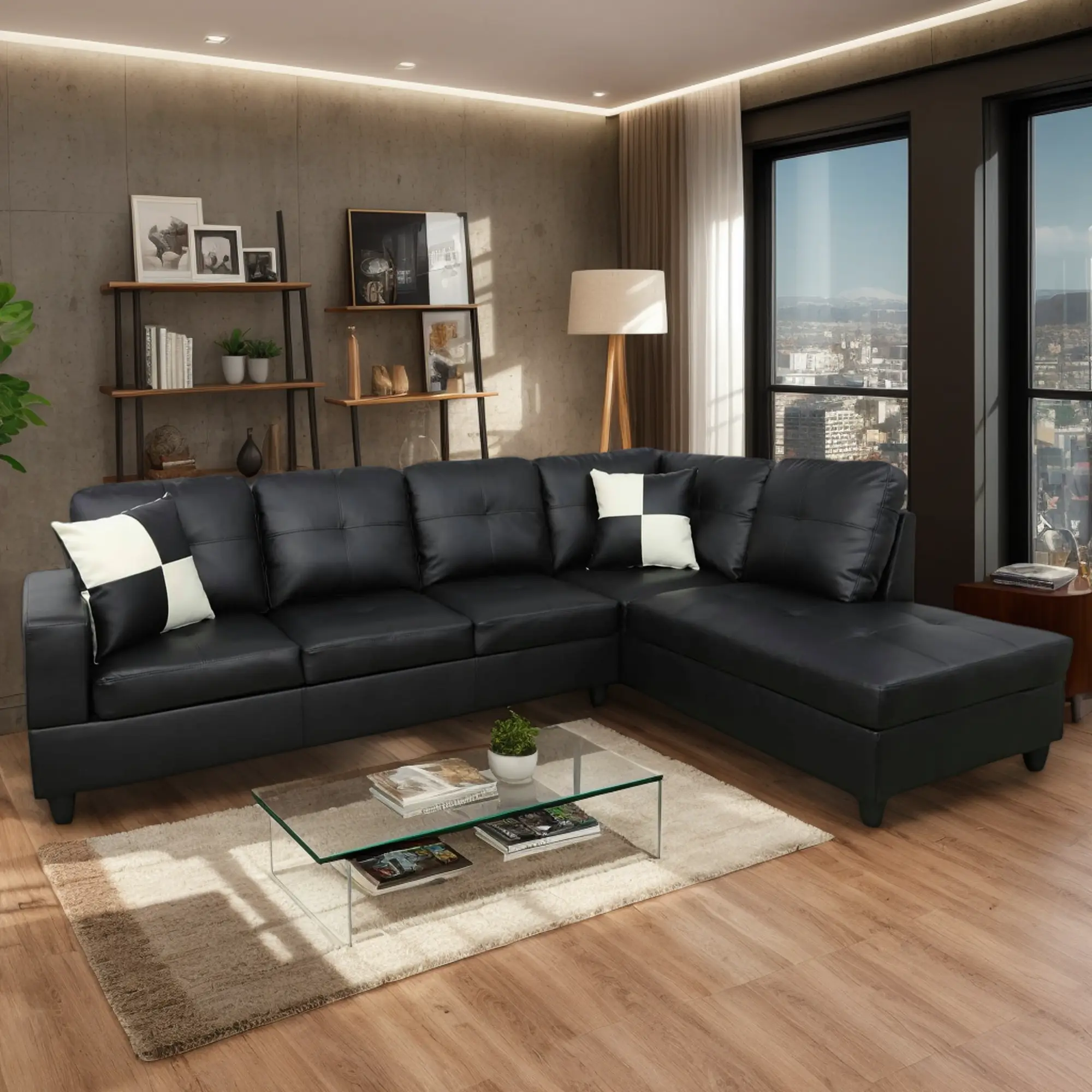 Leather Oversize L-Shape Sectional Sofa Set, Microfiber Couch,103" Button Tufted Upholstered Corner Couch for Home, Living Room, Apartment,Cozy Comfy Loveseat