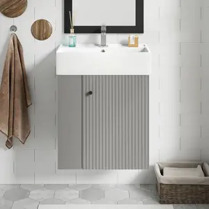 21.6 inch Modern Floating Bathroom Vanity with Ceramic Basin - Perfect for Small Bathrooms, Left side storage   WL RR