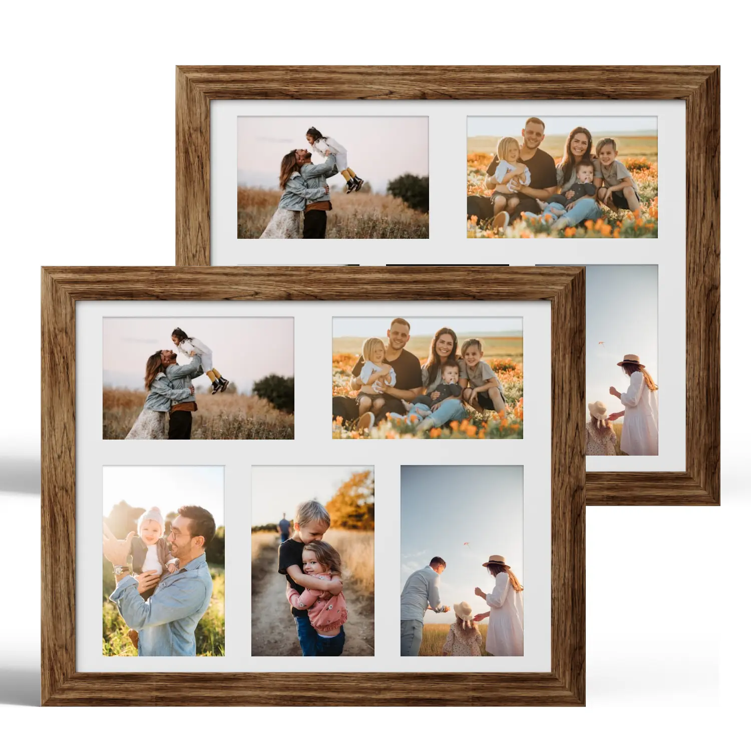 11x14 Picture Frame Set of 2, Rustic Brown Wood Frame with Real Glass Collage Picture Frames, Display Pictures Five 4x6 With Mat or 11 x 14 Without Mat, Photo Frames Wall Gallery
