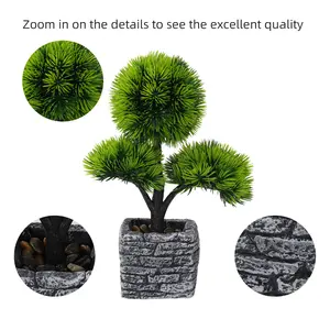 Artificial Green Potted Plant 1PCS xx-111-2a-2 Artificial Pine Bonsai Tree - Fake Cedar TopiaryBall in Rustic Stone Pot for Home Office Zen DecorI No Watering Needed, Greenery for Desk, Shelf& Bathroom Aesthetic Decor