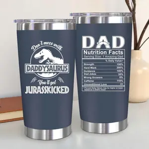 Daddysaurus Dad 20oz Tumbler Cup, Funny Dinosaur Dad Gift, Stainless Steel Insulated Travel Mug for Fathers Day