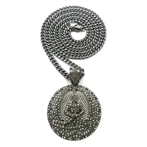 MaxBling81 Men's Iced Hip Hop Black Hematite Large CZ Pendant & 6mm 36" Cuban Style Ankh Necklace, Daily Wear Fashion Costume Jewelry Accessory, Ankh Necklaces, Cuban Style Necklaces