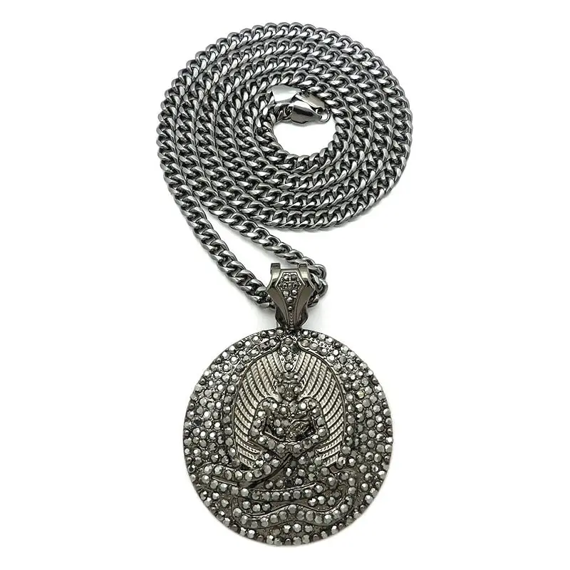 MaxBling81 Men's Iced Hip Hop Black Hematite Large CZ Pendant & 6mm 36" Cuban Style Ankh Necklace, Daily Wear Fashion Costume Jewelry Accessory, Ankh Necklaces, Cuban Style Necklaces