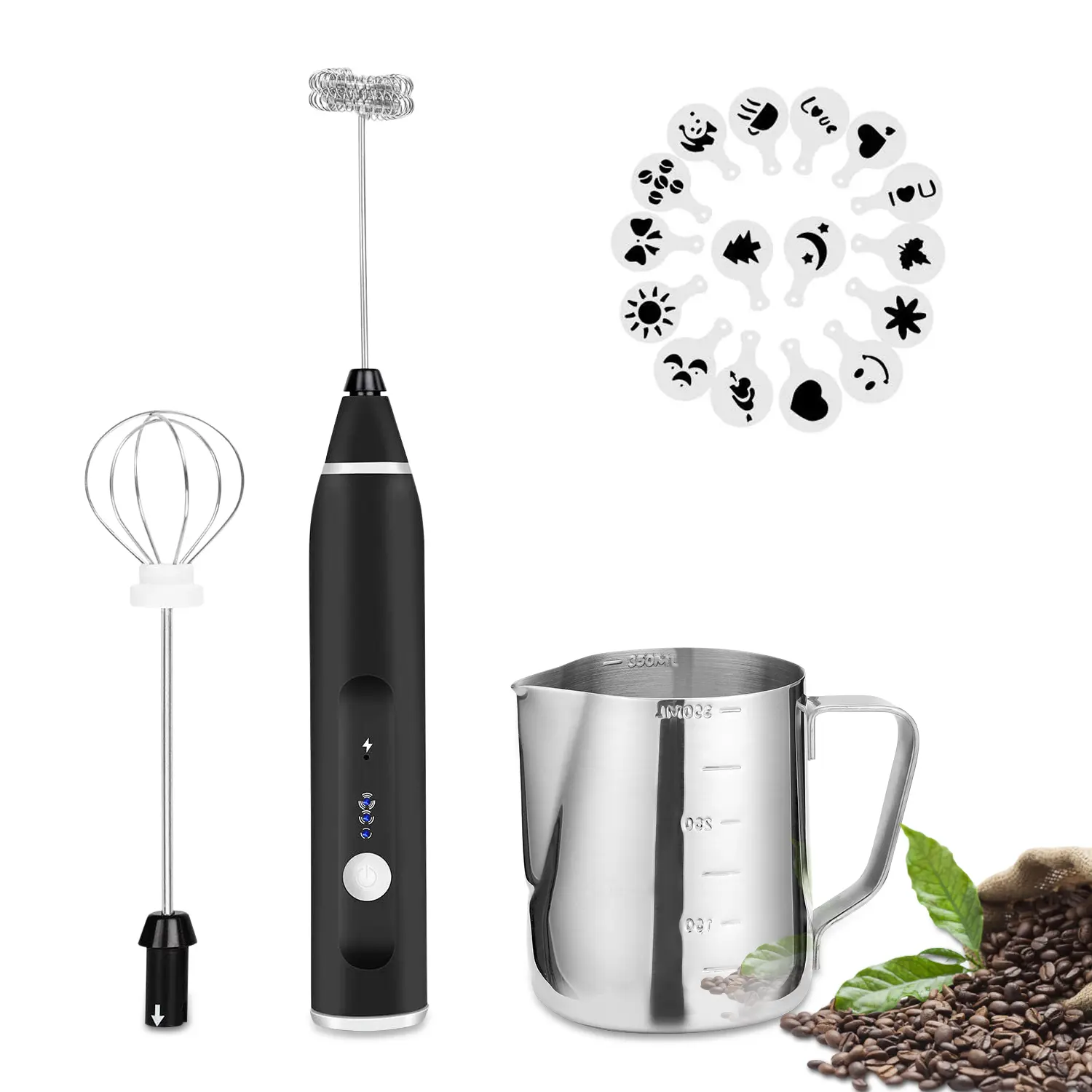 FITNATE Milk Frother Handheld Rechargeable Coffee frother with 3 Speeds, Electric Milk Frother with Stainless Steel Whisk for Coffee,Hot Chocolate, Latte, Cappuccino and Chilled Drinks