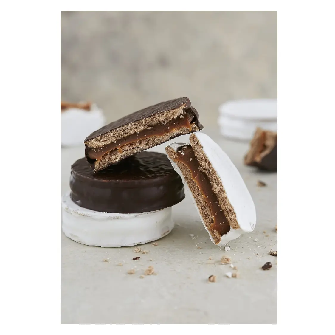 Chocolate-Covered Caramel Crunch Cookies, Rich-Flavored Crunchy Snack Biscuits