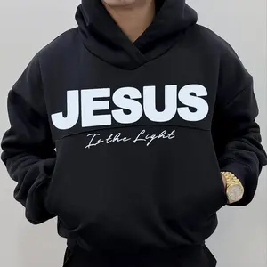 Faith Light Graphic Hoodie, Gothic Style Christian Streetwear, Inspirational Religious Hoodie Unisex-men's shirt
