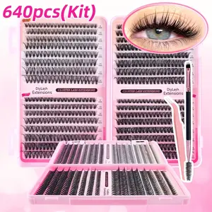 640pcs False Eyelashes Set, Cluster Lash Extensions, 0.05mm Dense Luxurious C&d Curl Mix, Length 10-18mm, Reusable with Brush & Tweezers, Ideal for Beginners
