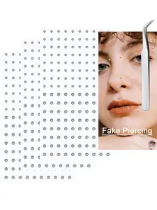 Fake Piercing Balls Adhesive Fake Medusa Piercing Fake Lip Labret Monroe Eyebrow Dermal Piercing Face Jewelry Fake Nose Stud Stick On Fake Stud Piercings Fake Piercing Sticker for gothic, punk, Music Festivals & Raves non piercing faux pierced jewelry