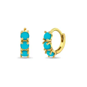 14k Gold Simulated Turquoise Pronged 7mm Baby / Toddler / Kids Earrings Hoop