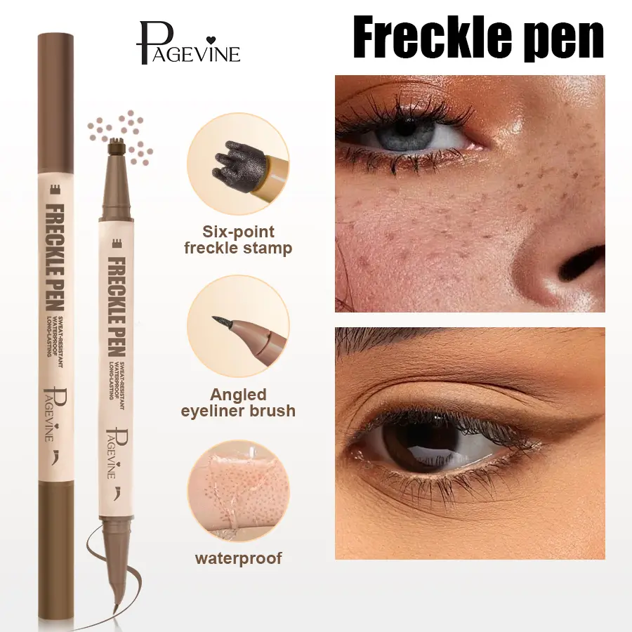 PAGE VINE Brown Dual-Ended Eyeliner & Freckle Pen – Glides on smoothly for a natural, even finish; includes freckle stamp
