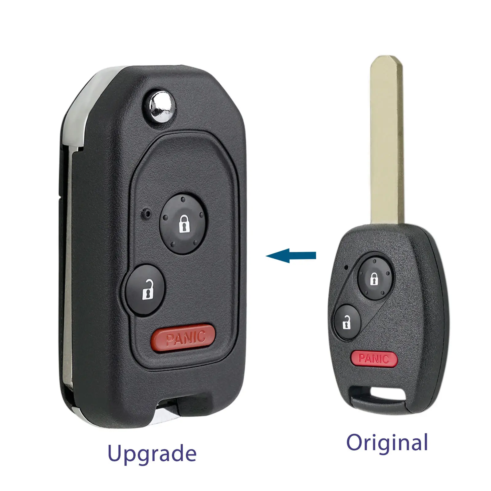 Upgrade 3-Button Flip Remote Car Key Fob Shell Case, Car Accessories for Honda Fit, CR-V, Civic, Accord, Pilot (2006-2013), Car Key Accessories, Key Fob Protector