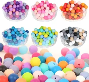 240Pcs Silicone Beads for Keychain Making Kit, 15mm Silicone Beads, 30 Colors Round Silicone Focal Beads for Pens/Necklace/ Bracelet/ Making Kit/Jewelry, Art, Crafts, DIY