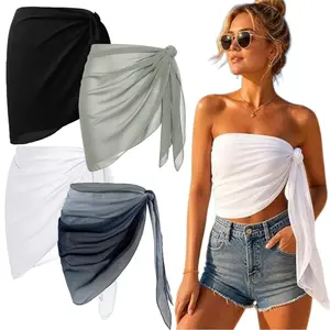 4 pack Women's Beach Sarong Cover Up Wraps Beach Wrap Sheer Bikini Wraps Sheer Short Skirt Chiffon Scarf for Swimwear