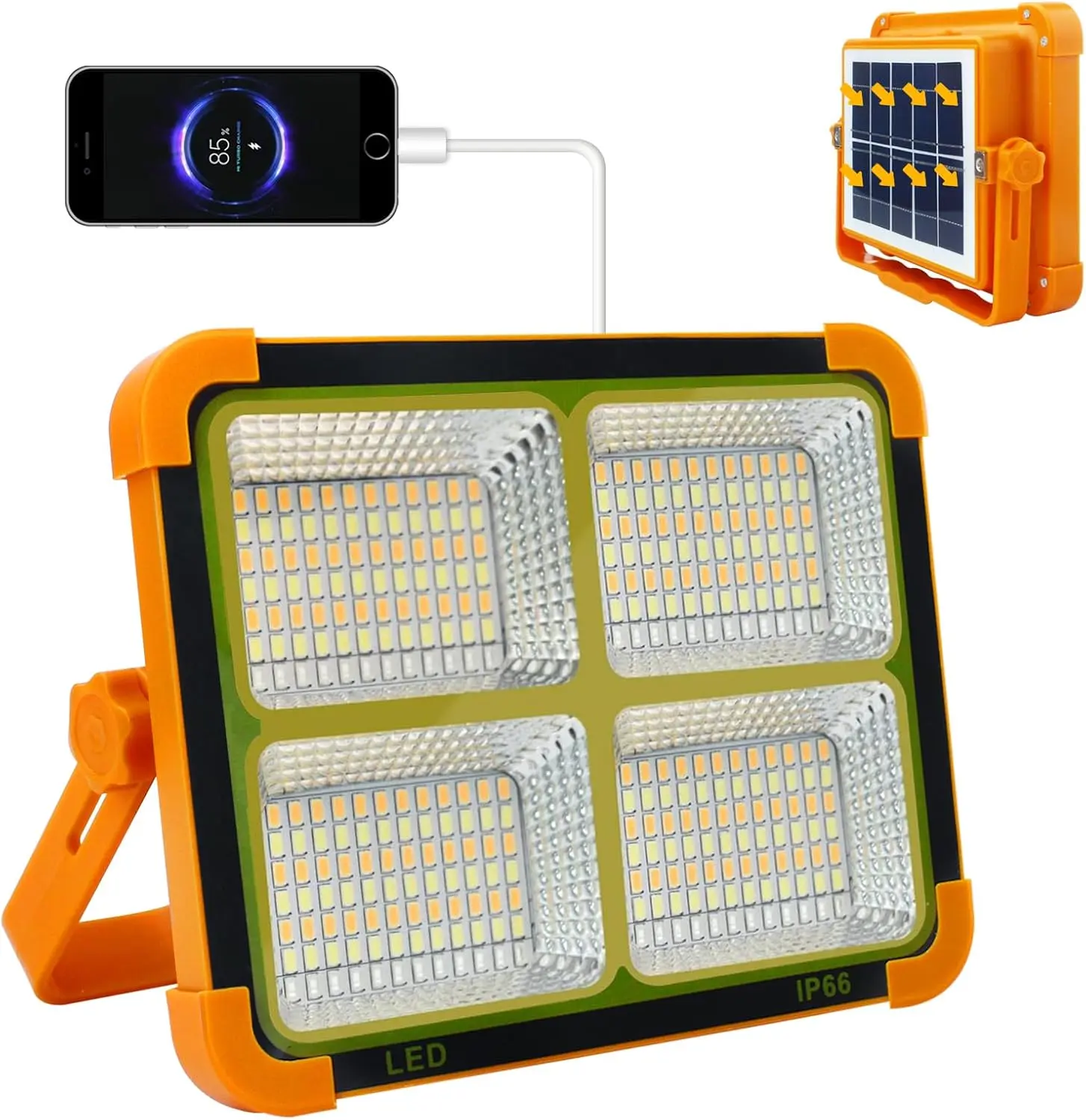 Solar Rechargeable LED Work Light - USB & Type-C Charging, 5 Lighting Modes, IP66 Waterproof Portable Solar Outdoor Lights, Work Accessories for Survival Camping