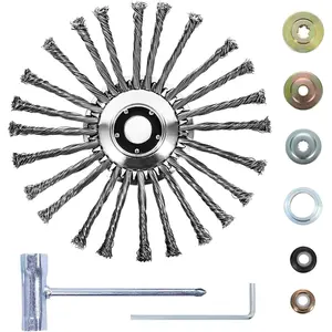 8Inch Weed Eater Attachments, Steel Wire Weed Wacker Blade with Universal Adapter Kits, Indestructible Wire Brush Cutter Blade, Wire Wheel Trimmer Head Replacement for Moss, Weed Removal